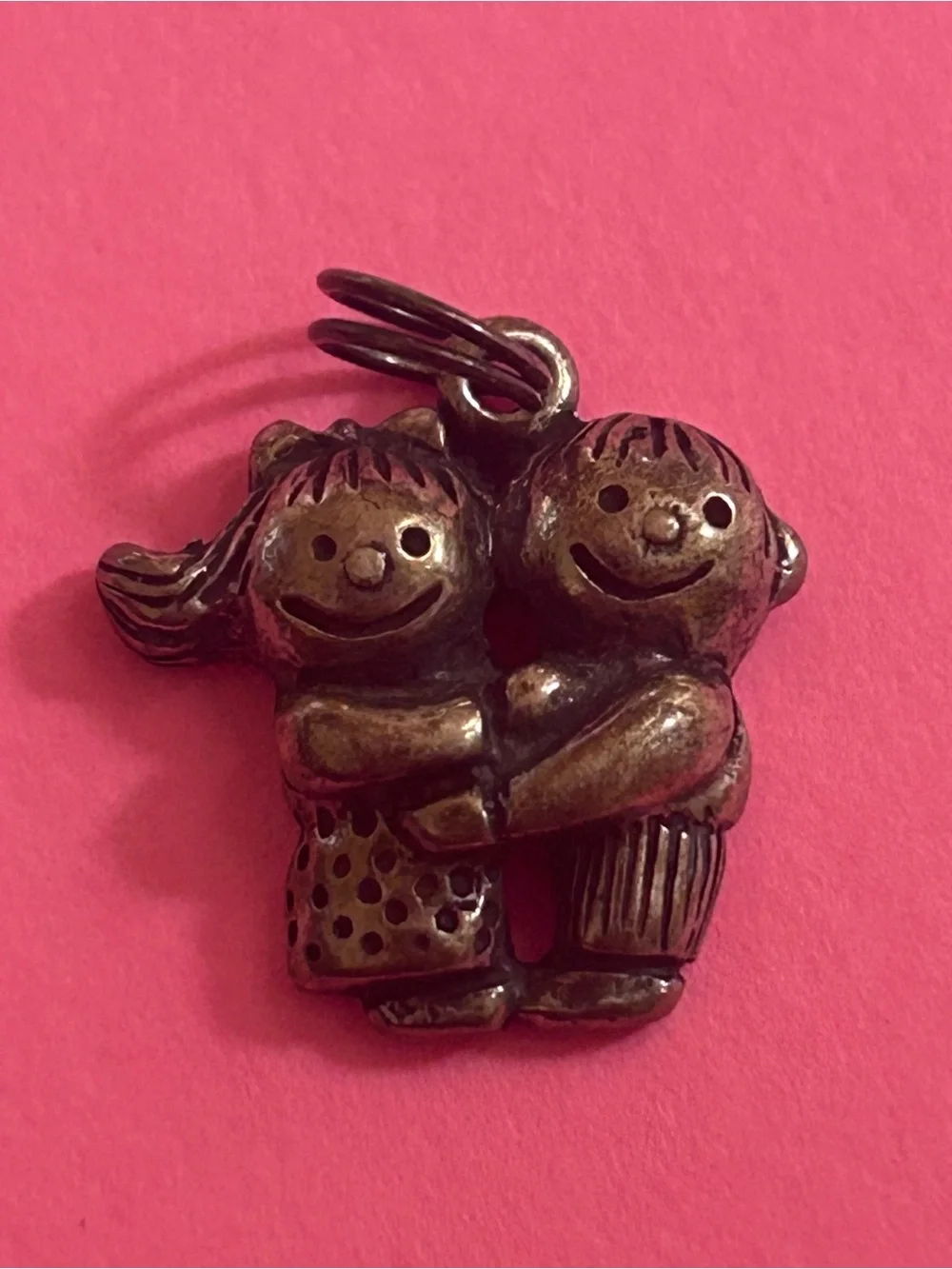 Small Pets Brass Hugging Children Charm - Brown